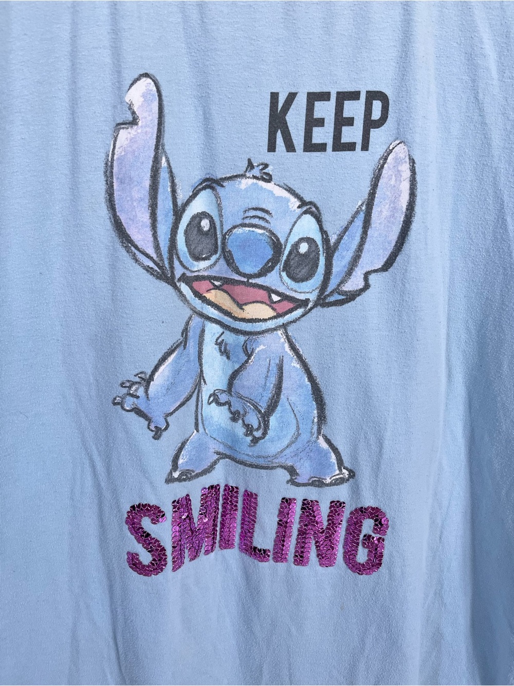Disney Light Blue Stitch 'Keep Smiling' Short Sleeve Tee